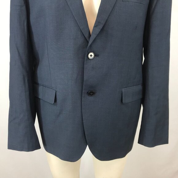 FRANK + OAK ~ MENS 42 ~ NAVY BLUE WOOL BLAZER JACKET - Picture 3 of 8